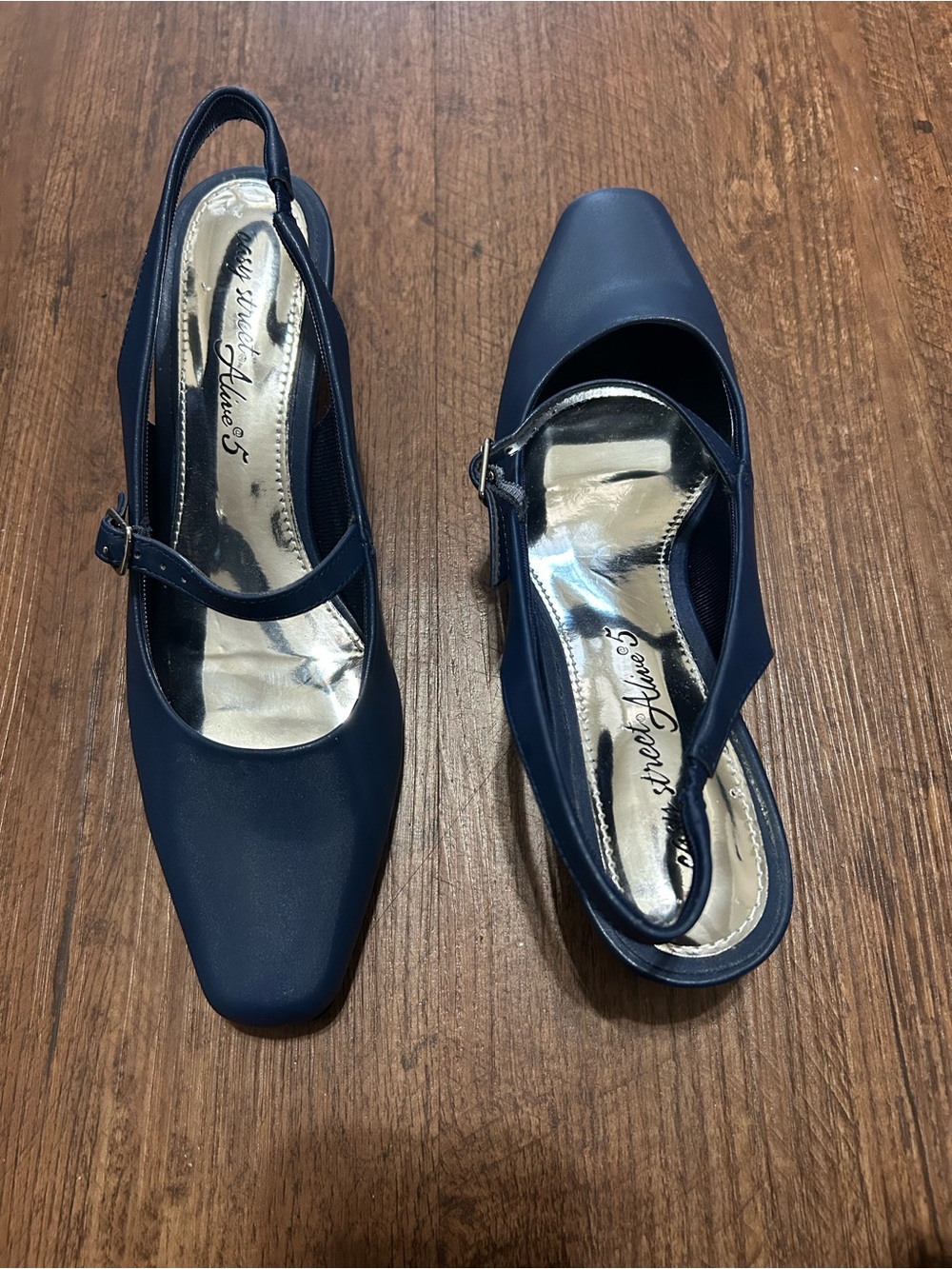 Easy Street Alive @ 5 Navy Blue Slingback Mary Jane Pumps Heels Size 8N